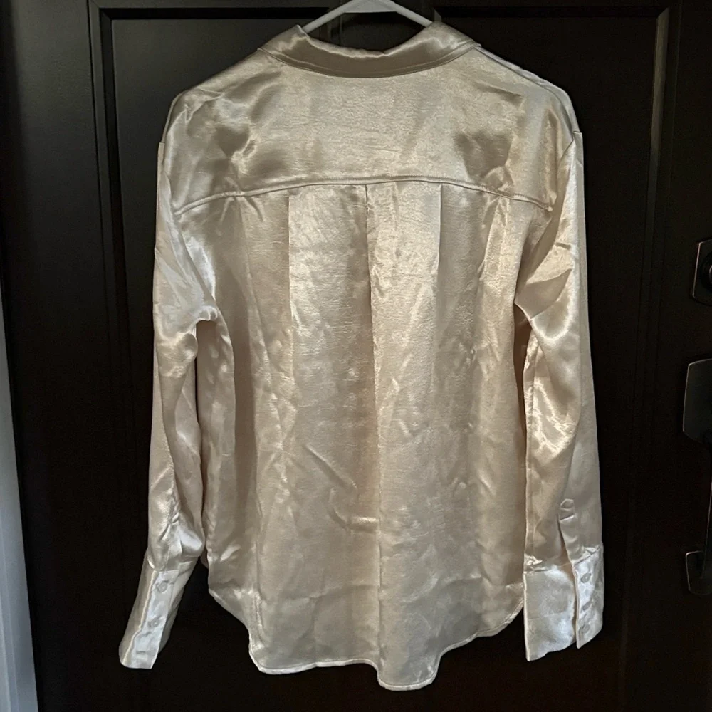 EUC Free People Shooting For The Moon Satiny Button Front Top Champagne Small